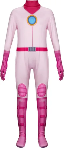 Vista 3 de Tappkice Disfraz de melocotón rosa para niñas, disfraz de princesa Toadstool para niñas, uniforme de batalla, disfraz de Halloween y cosplay