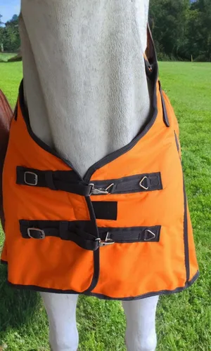 Vista 5 de Manta de caballo 1200D impermeable, transpirable, pesada manta de invierno con relleno de 10.58 oz, carcasa exterior Ripstop Gris Naranja