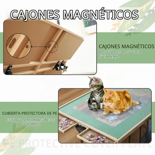 Vista 4 de BittPicc - Mesa de rompecabezas ajustable con 4 cajones y patas de cubierta