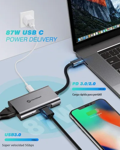 Vista 7 de Adaptador USB C a HDMI dual, concentrador USB C UtechSmart a HDMI 4 puertos