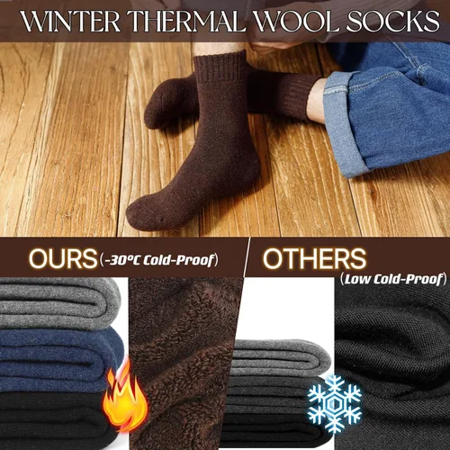 Vista 4 de Gpooy 4 pares de calcetines de lana merino para hombres y mujeres, calcetines de senderismo de lana cálida, calcetines de invierno súper gruesos