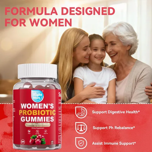Vista 4 de Gomitas probióticas para mujeres, gomitas de equilibrio femenino, 1200 mil millones de compuestos, apoyo digestivo e inmunológico, apoya la salud