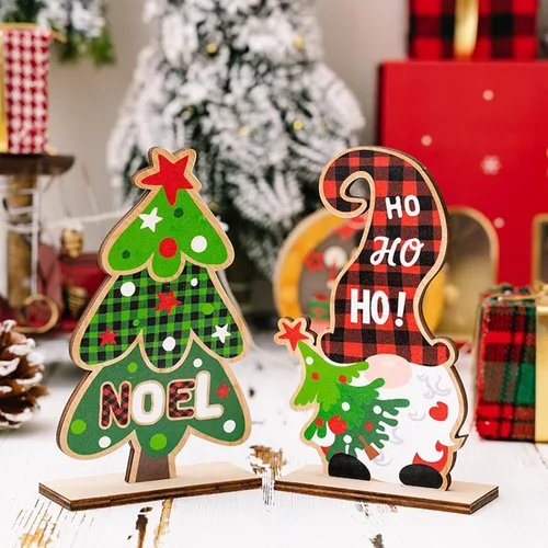 Vista 2 de Letreros de decoración de mesa de Navidad, centros de mesa de madera para fiesta de Navidad, decoración de bandeja escalonada, decoración