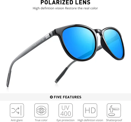 Vista 5 de MERRYS Polarized Sunglasses for Women Men Vintage Retro Classic Round Frame Aluminum Legs S8288