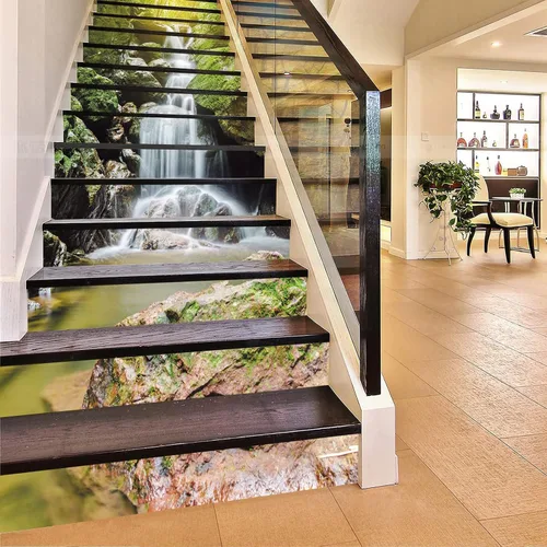 Vista 6 de artfanke 13 piezas de adhesivos 3D de amanecer en la playa - Adhesivos para escalones de pelar y pegar para decoración de hogar y oficina - 39,37" x
