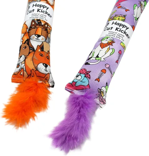 Vista 5 de Jumpaws Paquete de 2 pateadores interactivos naturales para gatos con plumas, juguete masticable resistente a mordeduras, patín arrugado, accesorios