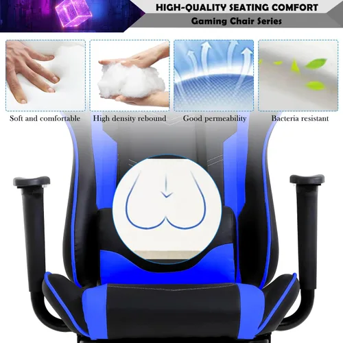 Vista 6 de Reposacabezas de soporte lumbar para computadora de PC, respaldo alto, para oficina, videojuegos, silla giratoria para niños o adultos, azul