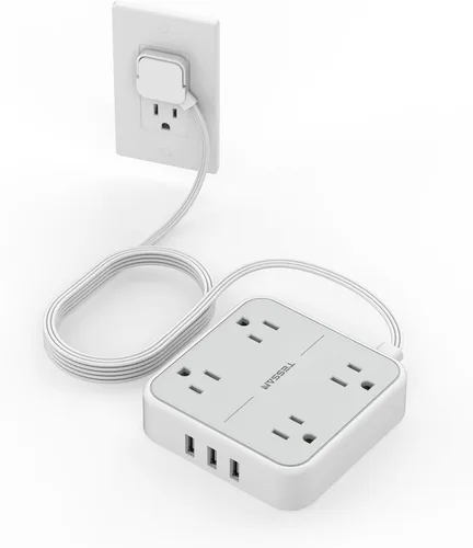 Vista 24 de TESSAN - Cable de extensión plano con protector de sobretensiones de 1 pie, regleta de enchufe de anillo 4 Outlets 3 USB Ports (1 USB C), 900