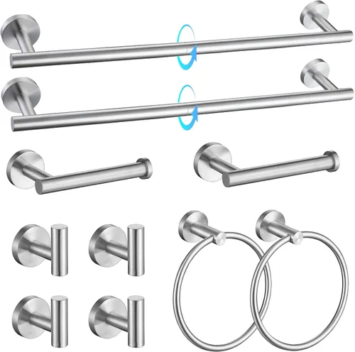 Vista 20 de TQKAG Juego de accesorios de baño negro y dorado de 5 piezas, juego de toalleros redondos de acero inoxidable de 23.6 pulgadas para baño montado
