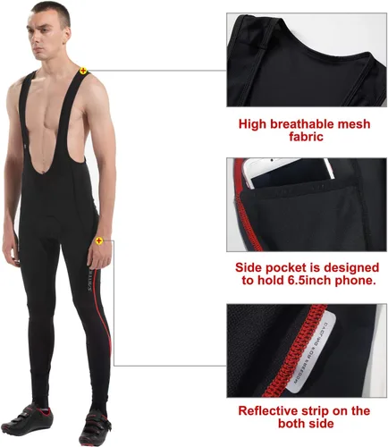 Vista 4 de Santic Mallas con pechera de ciclismo para hombre, pantalones largos acolchados con bolsillo