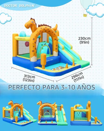Vista 3 de Doctor Dolphin Castillo inflable de salto con túneles para niños pequeños de 3 a 8 años