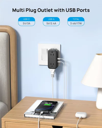 Vista 2 de TROND 360 - Extensor de salida giratorio con 4 puertos USB, color negro