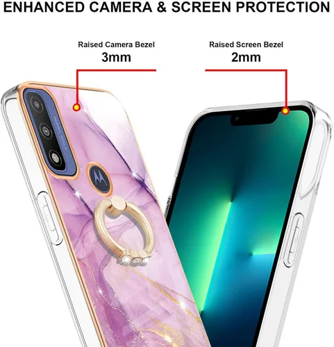 Vista 3 de Funda para Moto G Pure/G Power 2022 - TPU suave + patrón de mármol IMD brillante anillo atril para niñas y mujeres, protección de cámara y pantalla