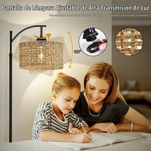 Vista 2 de Lámpara de pie de arco para sala de estar con control remoto, lámparas de pie bohemias de granja con 3 temperaturas de color, lámpara de pie rústica