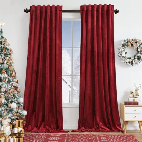 Vista 36 de Benedeco - Cortinas de terciopelo burdeos para ventana de dormitorio con pompón, cortinas de lujo súper suaves, oscurecimiento y aislamiento térmico
