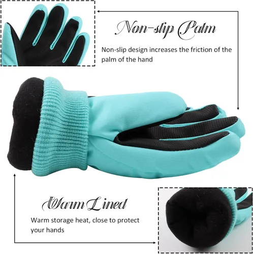 Vista 4 de JANGANNSA Guantes de esquí de invierno para niños y niñas, guantes de nieve para clima frío, guantes de esquí y snowboard impermeables con forro