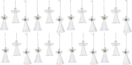 Vista 4 de Adornos de ángel de cristal hilado con estrella/corazón/manos rezando (juego de 12) decoración religiosa de Navidad
