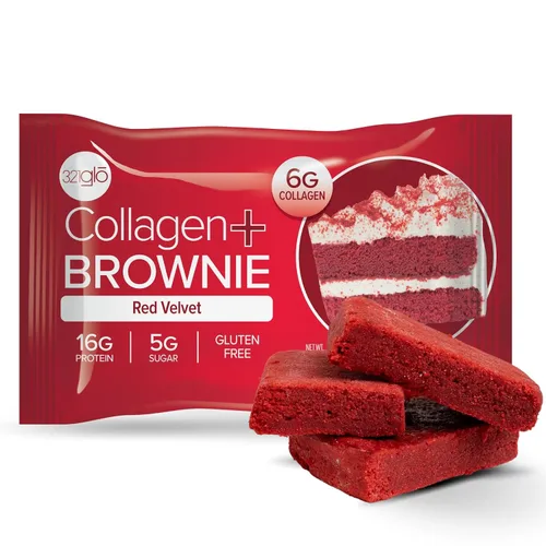 Vista 9 de 321glo Brownie de proteína de colágeno, sin gluten, bajo en azúcar, aperitivo keto para mujeres, hombres y niños, 0.66 onzas de proteína, 0.26 onzas
