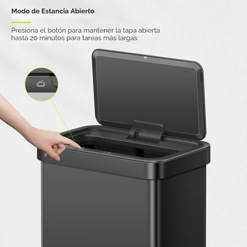 Vista 8 de EKO Nova - Papelera con sensor, 21 galones/80 litros, acero inoxidable, rectangular, sin contacto, con sensor de movimiento, negro mate
