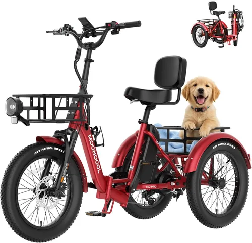 Vista 17 de MOONCOOL Triciclo eléctrico plegable para adultos, E-Trike de aluminio de 20 pulgadas con función de marcha atrás y opciones de largo alcance, Plata