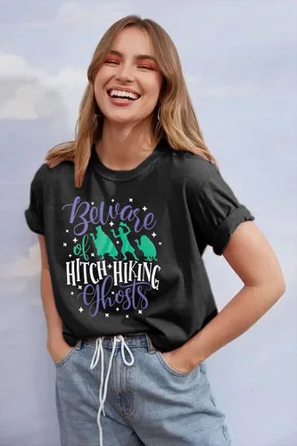 Vista 3 de Beware of Hitch - Camiseta de manga corta para mujer, diseño de fantasma, para Halloween