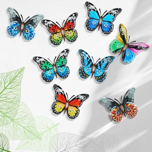 Vista 2 de Jetec 8 piezas de decoración de pared de mariposa de metal de 6.5 pulgadas, mariposas al aire libre, escultura de arte de pared, decoración colgante