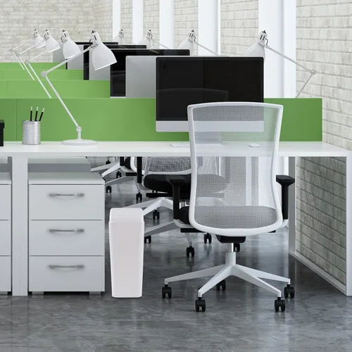 Vista 5 de 1 cubo de basura de plástico con tapa oscilante, color blanco