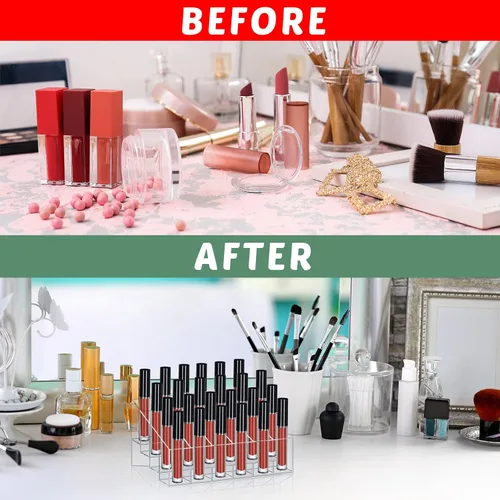 Vista 5 de Macarrie 4 piezas organizador de lápiz labial 24 ranuras acrílico lápiz labial maquillaje caja de almacenamiento para Rollerball Perfume