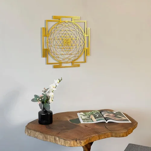 Vista 5 de Colorfull Worlds Sri Yantra - Decoración de pared de metal con geometría sagrada, decoración moderna única para sala de estar, arte de pared