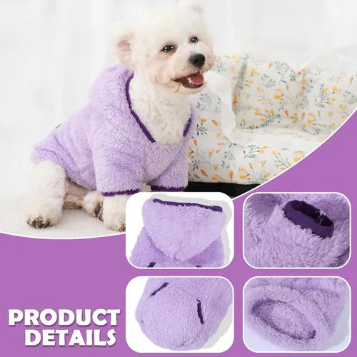 Vista 5 de Suéter de forro polar con capucha para perro, suéteres cálidos de terciopelo mullido, ropa de invierno para perros pequeños, hembra, niño, abrigos
