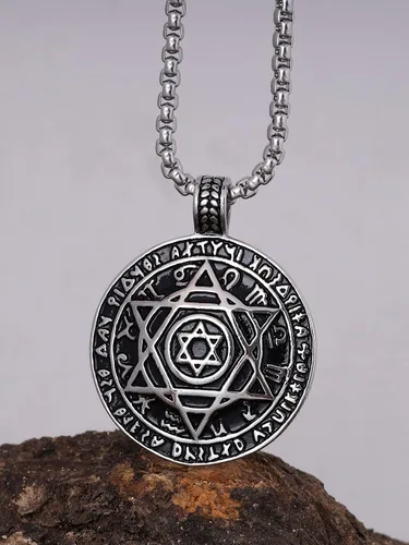 Vista 2 de HAQUIL Seal of Solomon Necklace, Stainless Steel 12 Constellations Hexagram Six Pointed Star of David Protection Amulet Pendant, Box Chain, Jewish