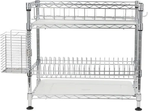 Vista 5 de happimess DSH1002A Brooklyn - Escurridor de platos ajustable de 2 niveles con soporte para cubiertos, acero al carbono duradero para varios