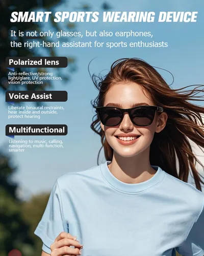 Vista 2 de Xmenha Lentes de sol inalámbricos Bluetooth para hombres y mujeres, polarizados, lentes de sol inteligentes, auriculares de audio Bluetooth