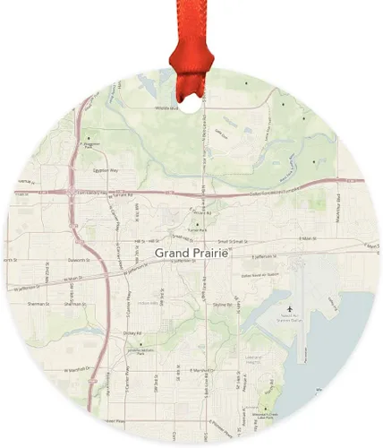 Vista 28 de Andaz Press Mapa de la ciudad de Estados Unidos redondo de madera natural MDF ornamento de Navidad, Akron, Ohio Vintage Mapa, 1 paquete, larga