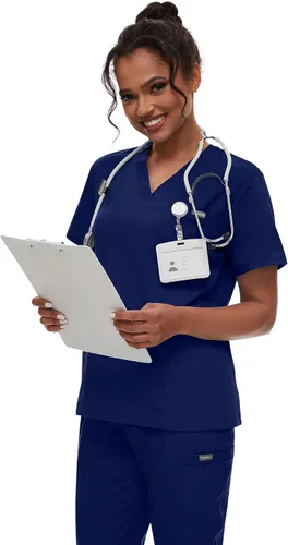 Vista 6 de niaahinn Conjunto de uniforme médico para mujer con cuello en V clásico y pantalones deportivos de yoga, uniforme médico de enfermería