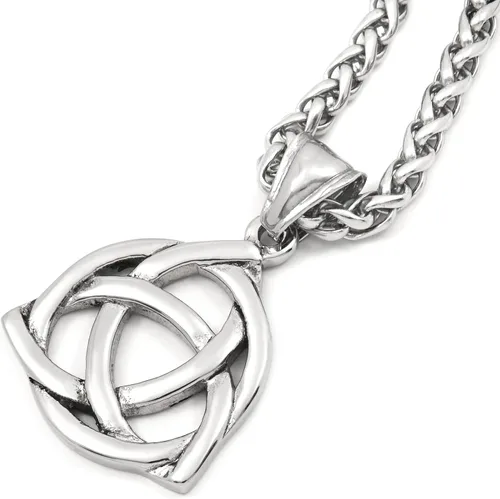 Vista 2 de Collar con colgante de nudo celta en tono plateado de acero inoxidable con nudo de trinidad irlandés, amuleto, joyería para hombres y mujeres