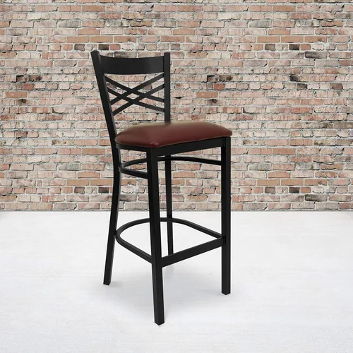 Vista 10 de Flash Furniture HERCULES Series Black ''X'' Back Metal Restaurant Barstool - Asiento de vinilo negro Asiento de vinilo negro/marco de metal negro