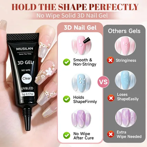 Vista 3 de MUSILAN Gel para esculpir uñas 3D, 5 piezas de gel de arte constructor 0.53 oz Gel Escultor