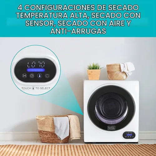 Vista 3 de BLACK+DECKER Secadora compacta de 1.5 pies cúbicos, capacidad de 5.5 libras, máquina de secado eléctrica ventilada de 850W 120V con tambor de acero