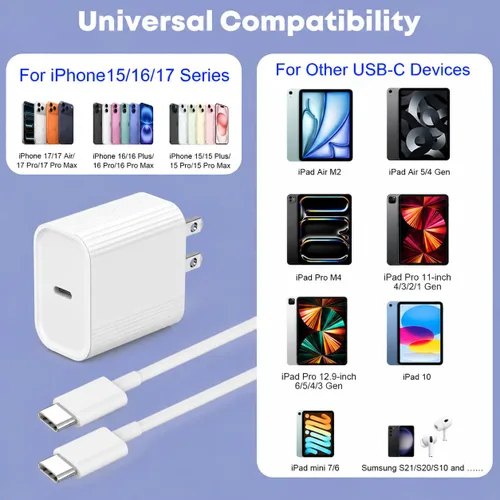 Vista 6 de Cargador rápido para iPhone 17/16/15, carga rápida extra larga de 10 pies, paquete de 3 bloques USB-C a USB C, cable de carga rápida para iPhone