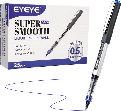 Vista 11 de EYEYE Bolígrafos de rodillo de 0.5mm, 4 negros 4 azules de punta extra fina de secado rápido, bolígrafos de tinta líquida de punta fina, bolígrafo