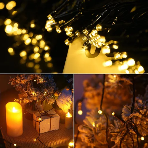 Vista 7 de Guirnalda de luces solares impermeables para exteriores, 200 luces LED extralargas de 82 pies, luces solares de Navidad, luces solares impermeables