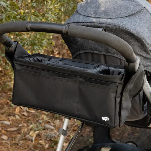 Vista 4 de Tactical Baby Gear Organizador de cochecito – Consola universal para padres con portavasos aislados, bolsillo refrigerador, teléfono frontal