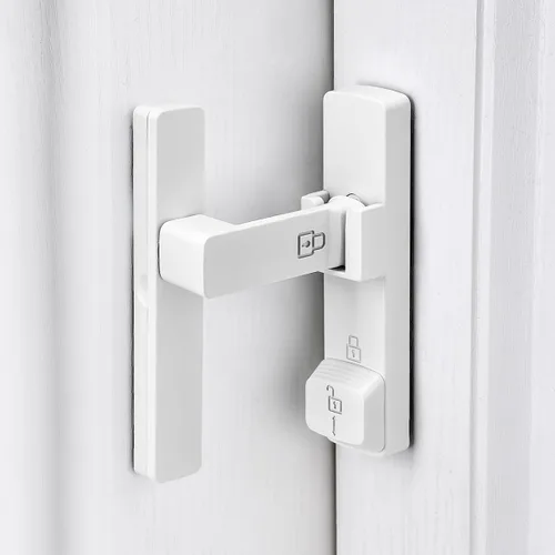 Vista 20 de INIRET Cerradura de puerta de granero negra de 180 grados, cerradura de puerta abatible, cerradura de puerta de aleación de zinc, protege