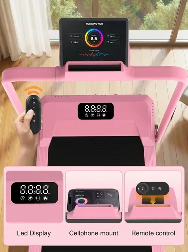 Vista 6 de ANCHEER Walking Pad with Incline - Foldable Treadmill with Handle Bar 01-rosa