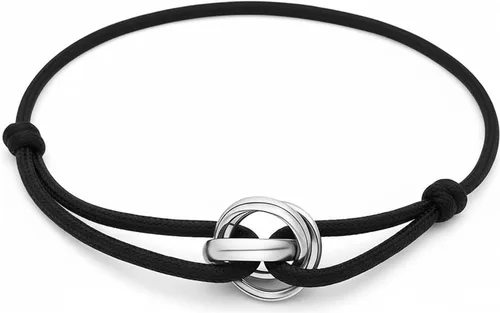 Vista 7 de Pulsera de cuerda roja, negra y rosa para protección y buena suerte, pulsera de cuerda ajustable hecha a mano con anillo Trinity de oro/plata