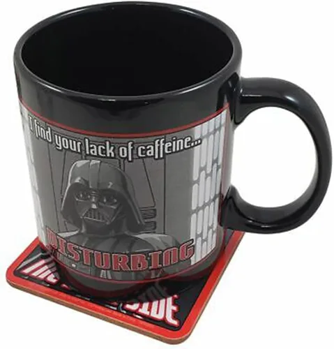 Vista 7 de ICUP Taza de cerámica con posavasos con texto en inglés "I Take My Coffee On The Dark Side