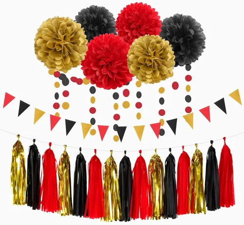 Vista 8 de Decoraciones de fiesta de fútbol negro verde plateado - 30 piezas de serpentinas de graduación de fútbol, pompones de papel de seda, guirnalda