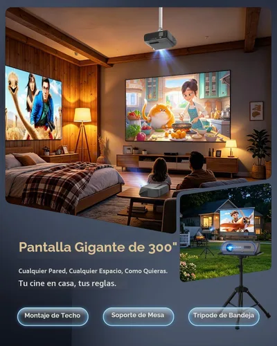 Vista 3 de Proyector de Alta Luminosidad 1800 ANSI Lumens, HDR10+, Soporte 4K, WiFi6 y Bluetooth, Smart Android TV con Aplicaciones, HDMI/USB, para Azul y Gris