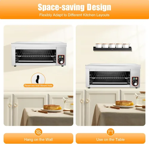 Vista 7 de Horno eléctrico de una sola pared, horno tostador de convección de 1500 W, capacidad media, hornear, asar, freír al aire, tostar, mantener el calor
